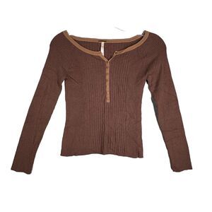 Aeropostale Sweater Juniors Large Brown Ribbed Henley AERO‎ 80s 90s Y2K Vintage